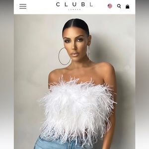 Club London. DREAM DAZE 
WHITE FEATHER BANDEAU CROP TOP. Worn once. Size US 6